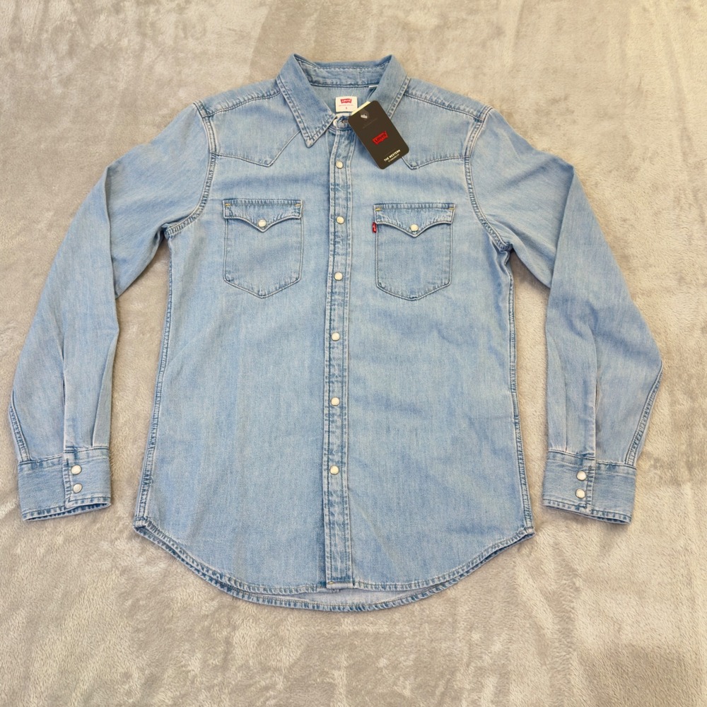 Levi's Shirt Mens Size S Pearl Snap Denim Western Standard Fit Light Wash Blue